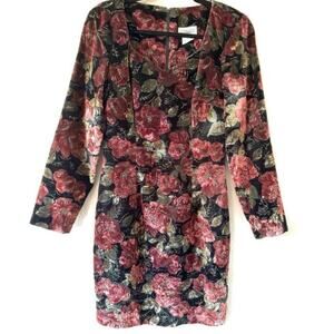 Vintage Concepts Y2K Purple Floral Velour V Neck Wiggle Dress Size 3/4
